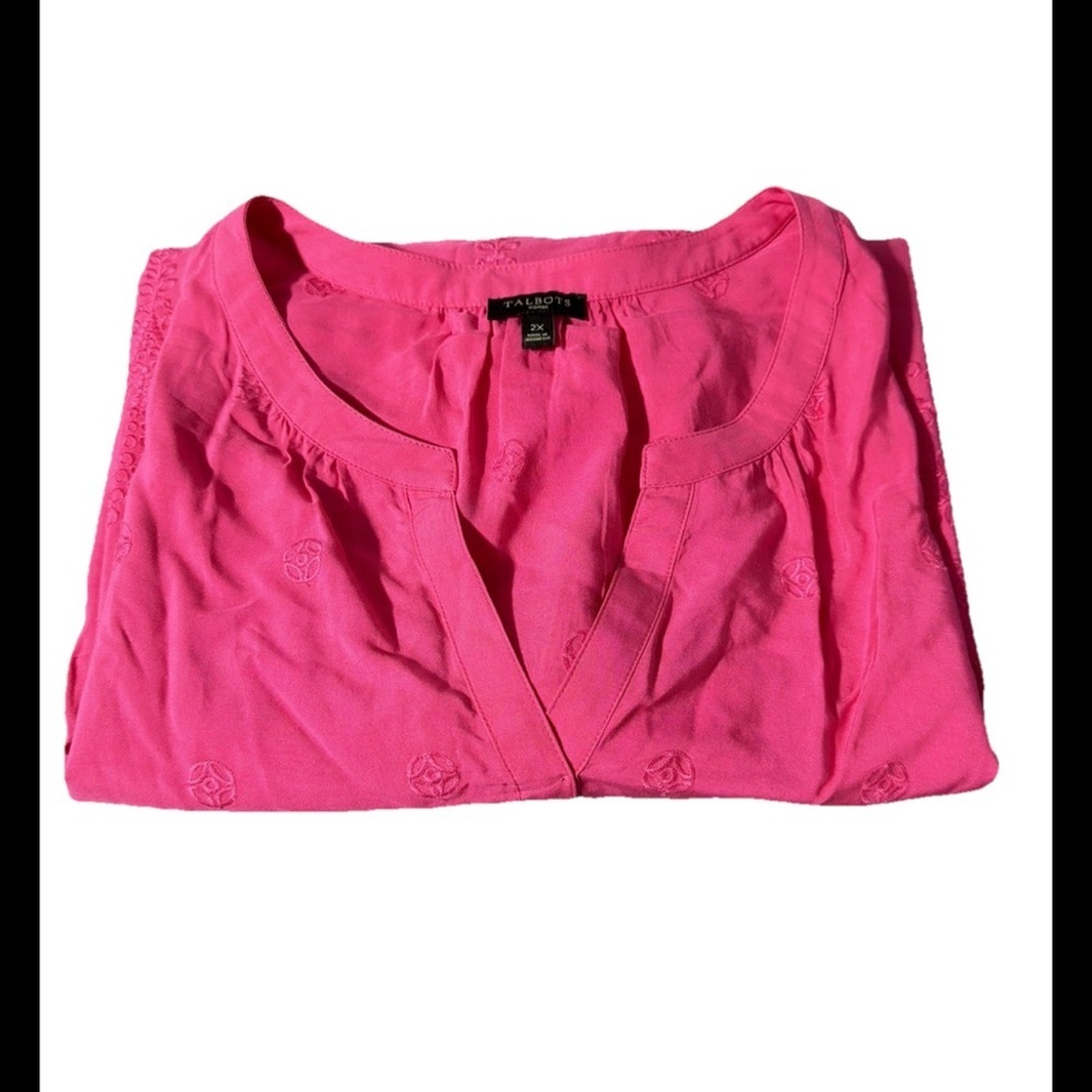 Talbots Light Pink Eyelet Blouse  2X 3/4 Sleeve Pullover Cotton Blend EUC G-23